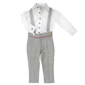 Petite Maison Kids George Tartan Print Top Suspenders and Pants